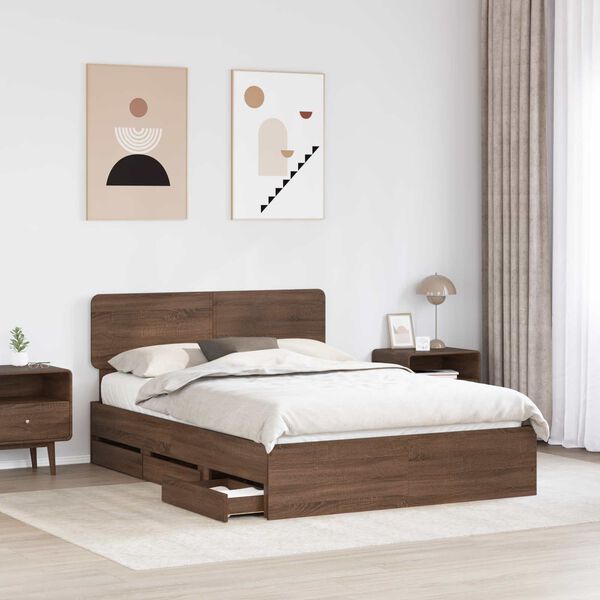vidaXL Bedframe met lade Bruine eik 140 x 190 cm Geconstrueerd hout