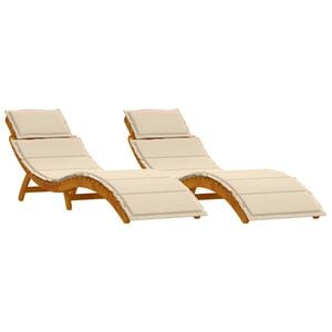 vidaXL Ligbed met kussen 2 pcs Beige Massief Acaciahout