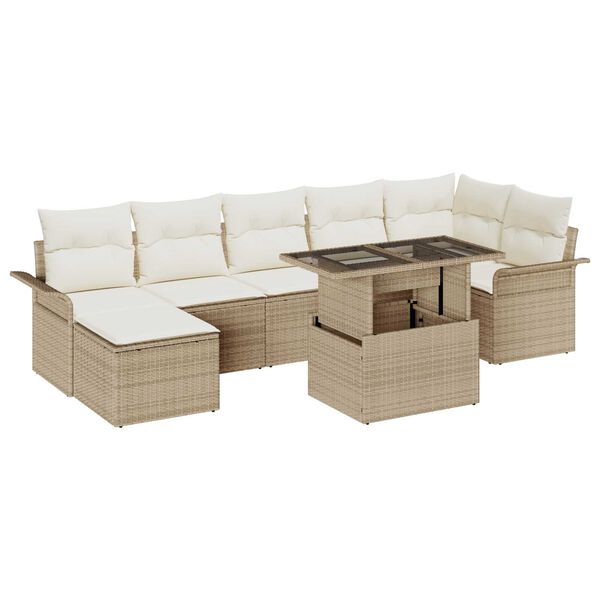 vidaXL Tuin Sofa Set met kussen met opslag 8 pcs Beige Poly riet