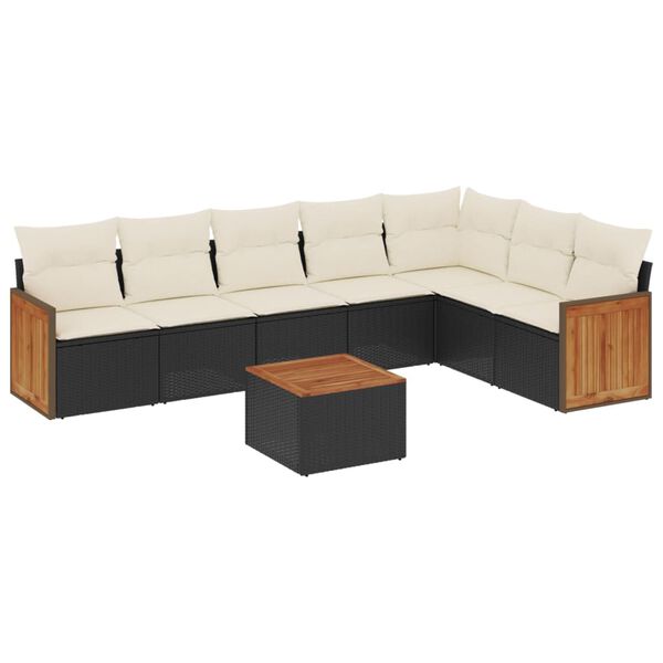 vidaXL 8-delige Loungeset met kussens poly rattan zwart