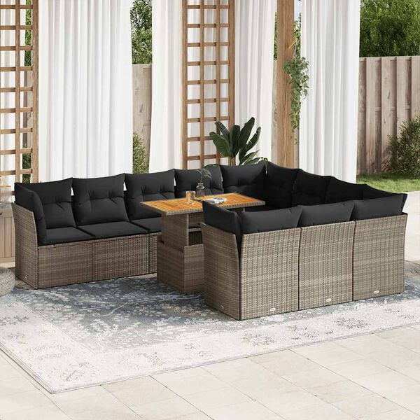 vidaXL 11-delige Loungeset met kussens poly rattan grijs