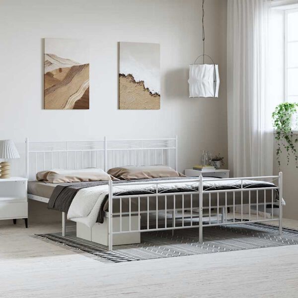 vidaXL Bedframe met hoofd- en voeteneinde metaal wit 183x213 cm