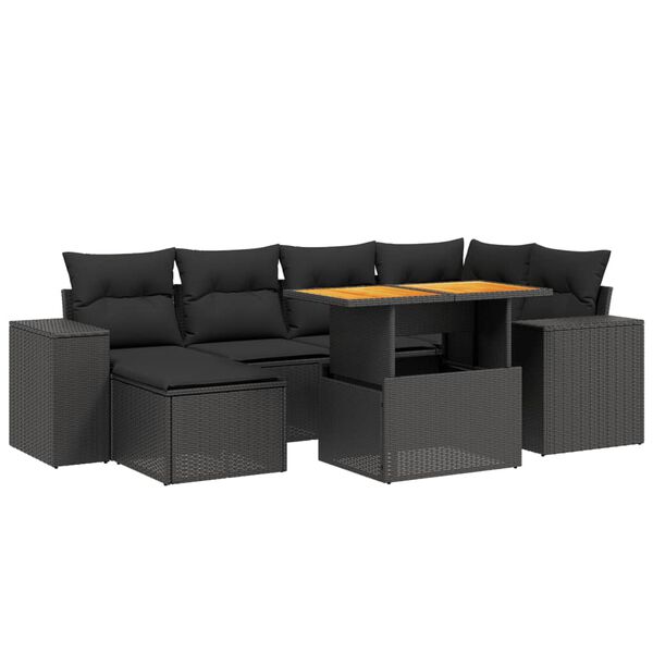vidaXL 8-delige Loungeset met kussens poly rattan acacia zwart