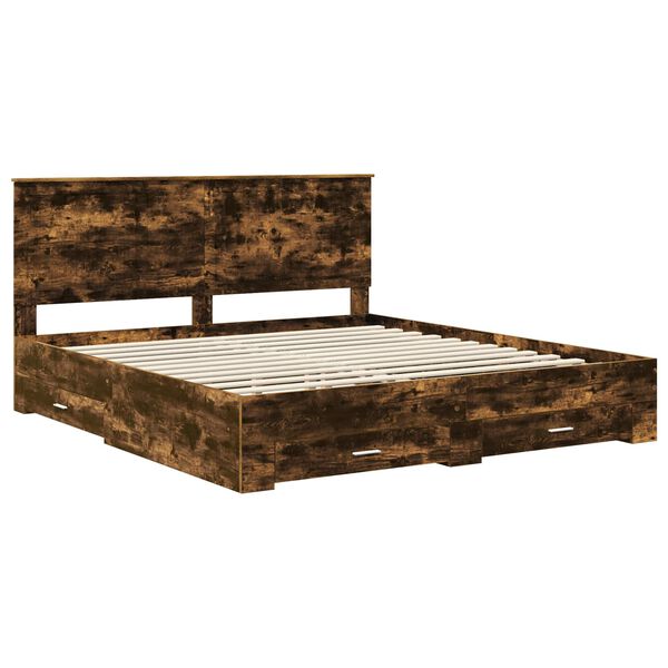 vidaXL Bedframe met hoofdeinde Gerookt eiken 180 x 200 cm Bewerkt hout