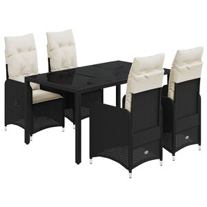vidaXL 5-delige Bistroset met kussens poly rattan zwart