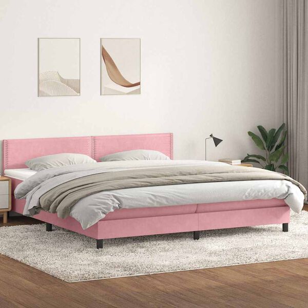 vidaXL Boxspring met matras en LED fluweel roze 180x210 cm