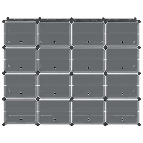 vidaXL Opbergmeubel met 16 vakken en deuren polypropeen zwart