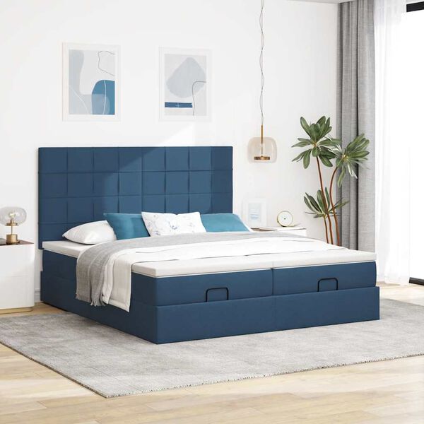 vidaXL Ottoman bed met matrassen en LED's 200x200cm stof blauw