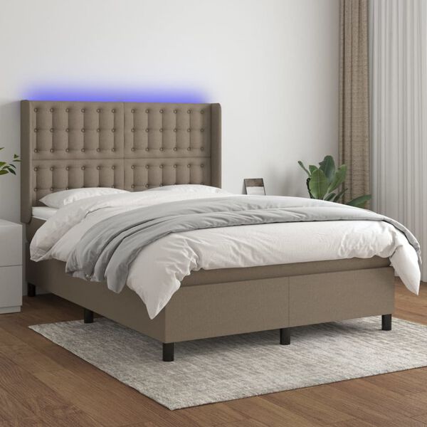 vidaXL Boxspring met matras en LED stof taupe 140x200 cm