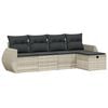 vidaXL 5-delige Loungeset met kussens poly rattan lichtgrijs