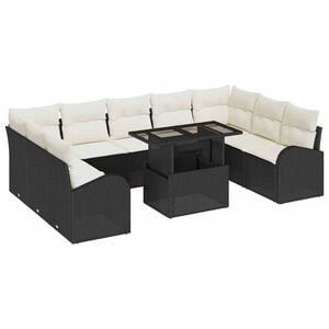 vidaXL Tuin Sofa Set met opslag 10 pcs Zwart en Cr&egrave;me poly rattan