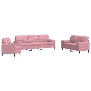 vidaXL 3-delige Loungeset met kussens en bolsters fluweel roze
