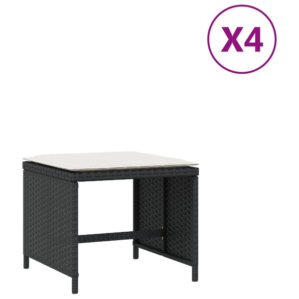 vidaXL Tuinkrukken 4 st met kussens 40x40x35 cm poly rattan zwart