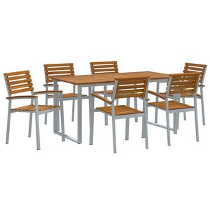 vidaXL Tuin eettafelset 7 st Grijs Massief Acaciahout