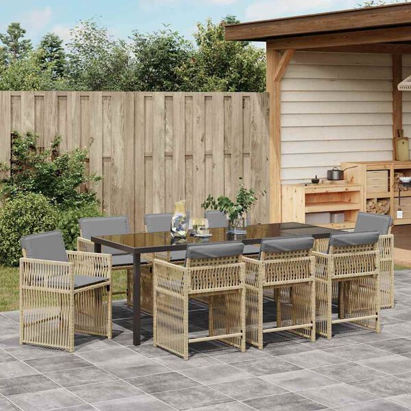 vidaXL Tuin eettafelset 9 pcs Beige poly rattan