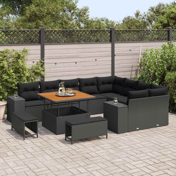 vidaXL Tuin Sofa Set met kussen met opslag met kussen 12 pcs Zwart
