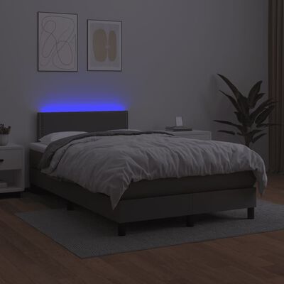 vidaXL Boxspring met matras en LED kunstleer grijs 120x190 cm