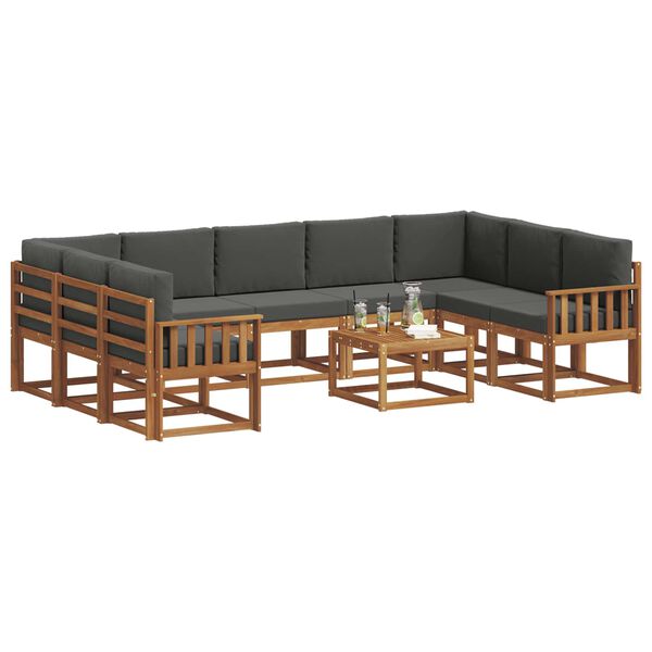 vidaXL Buiten bankenset met kussen 10 pcs Natuurlijk en Antraciet