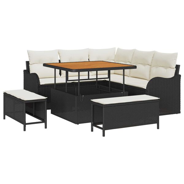 vidaXL Tuin Sofa Set met kussen met opslag 8 pcs Zwart en Cr&egrave;me