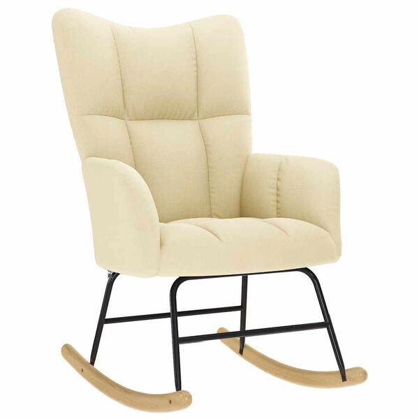 vidaXL Schommelstoel met voetenbank stof crèmekleurig