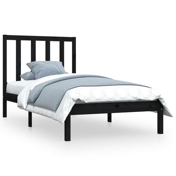vidaXL Bedframe massief grenenhout zwart 75x190 cm