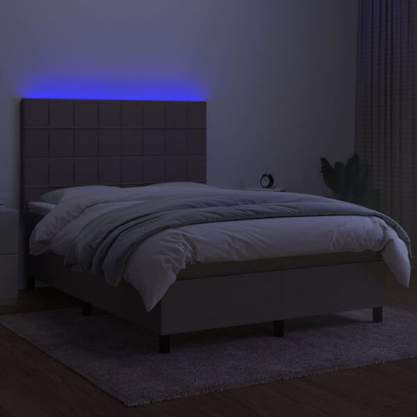 vidaXL Boxspring met matras en LED stof taupe 140x200 cm