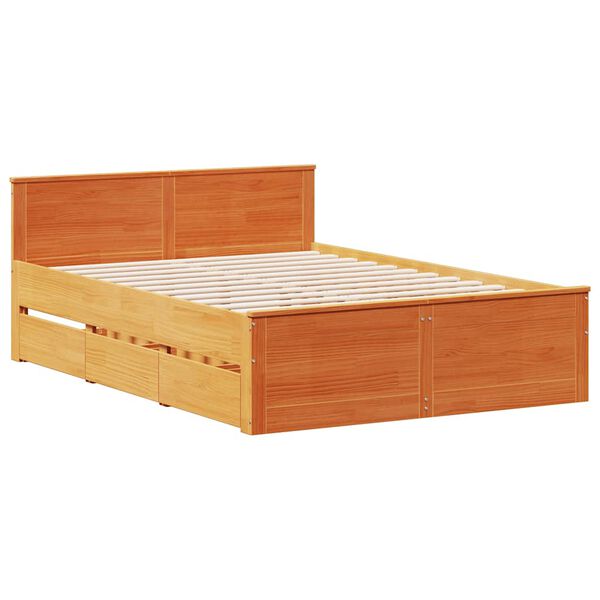 vidaXL Bedframe zonder matras met hoofdbord hout wasbruin 140x190 cm