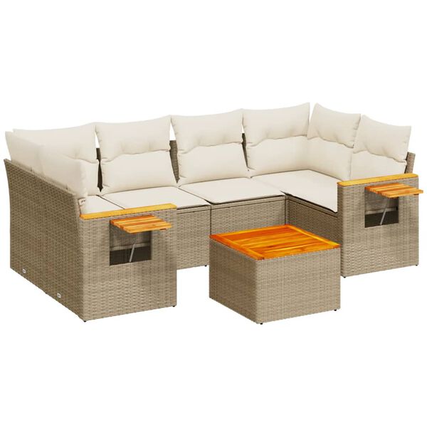 vidaXL 7-delige Loungeset met kussens poly rattan beige