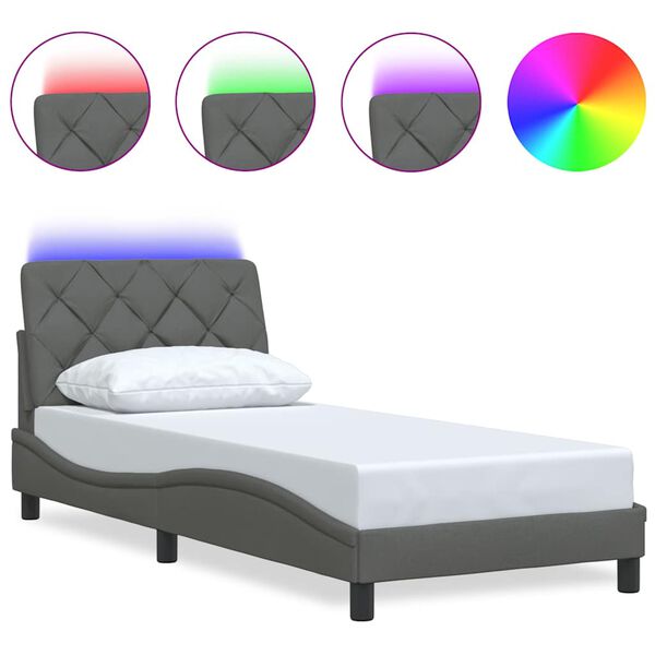 vidaXL Bedframe met LED zonder matras 90x200 cm stof donkergrijs