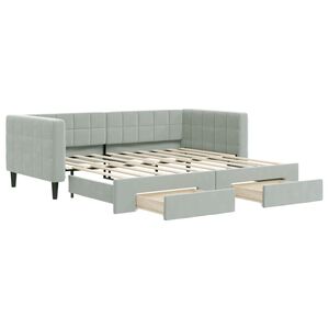 vidaXL Slaapbank onderschuifbed en lades 90x190 cm fluweel lichtgrijs