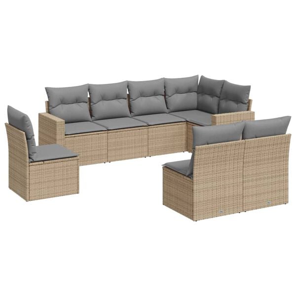vidaXL 8-delige Loungeset met kussens poly rattan beige