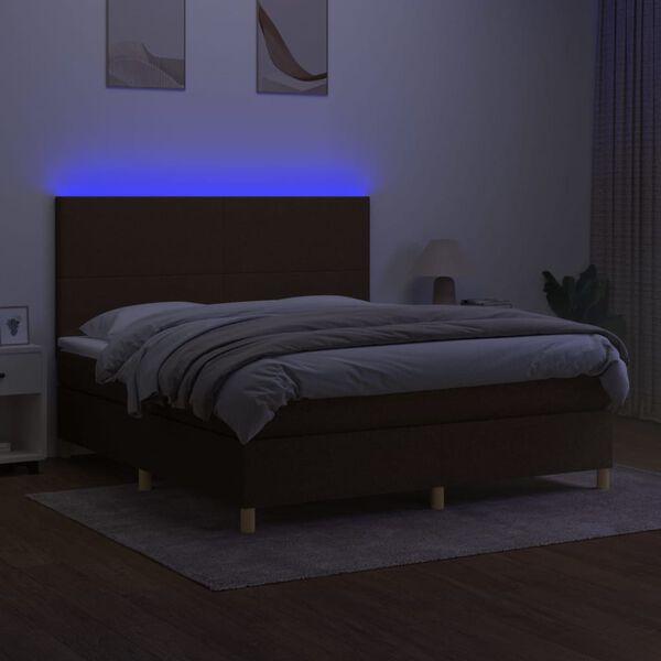 vidaXL Boxspring met matras en LED stof donkerbruin 180x200 cm