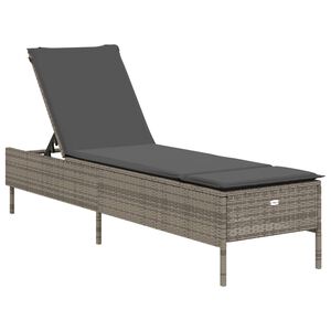 vidaXL Ligbed met kussen poly rattan grijs
