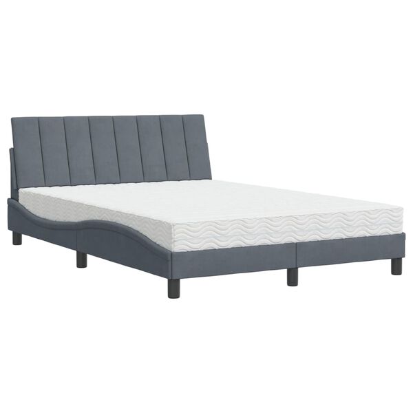 vidaXL Bed met matras "Hanko" fluweel donkergrijs 140x190 cm