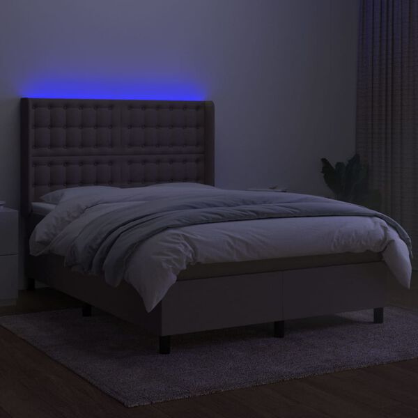 vidaXL Boxspring met matras en LED stof taupe 140x200 cm