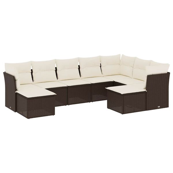 vidaXL 9-delige Loungeset met kussens poly rattan bruin