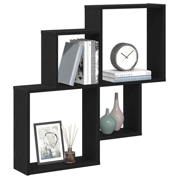 vidaXL Wandplank met plank Zwart Eiken 80 x 15 x 78,5 cm Bewerkt hout