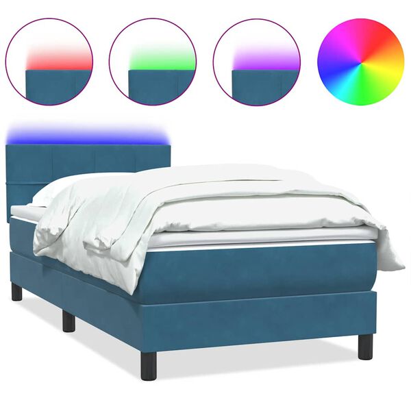 vidaXL Boxspring met matras en LED fluweel donkerblauw 80x220 cm