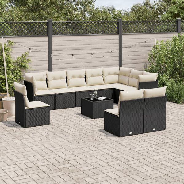 vidaXL 11-delige Loungeset met kussens poly rattan zwart