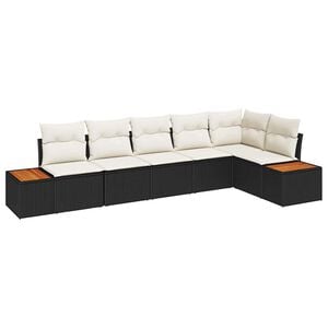 vidaXL Tuinbankenset met kussen 6 pcs Zwart en Cr&egrave;me Polyrattan