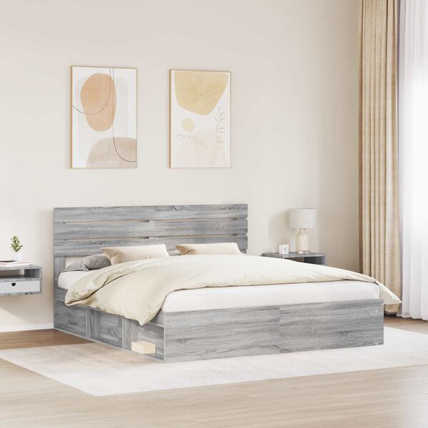 vidaXL Bedframe Grijs Sonoma 180 x 200 cm Massief grenenhout