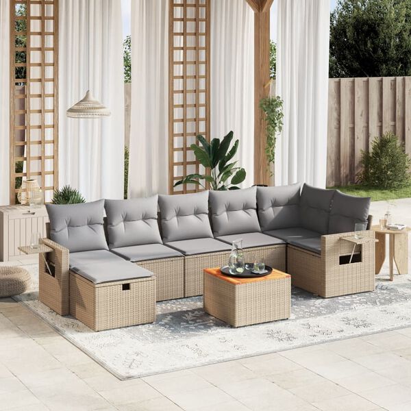vidaXL 8-delige Loungeset met kussens poly rattan gemengd beige