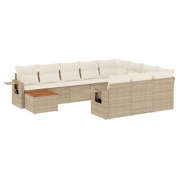 vidaXL 11-delige Tuinset met kussens poly rattan beige