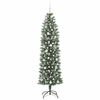 vidaXL Kunstmatige slanke kerstboom met 300 LED Groen en Wit 210 cm