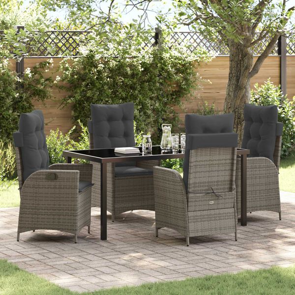 vidaXL Tuin eettafelset met kussen 5 pcs Grijs poly rattan