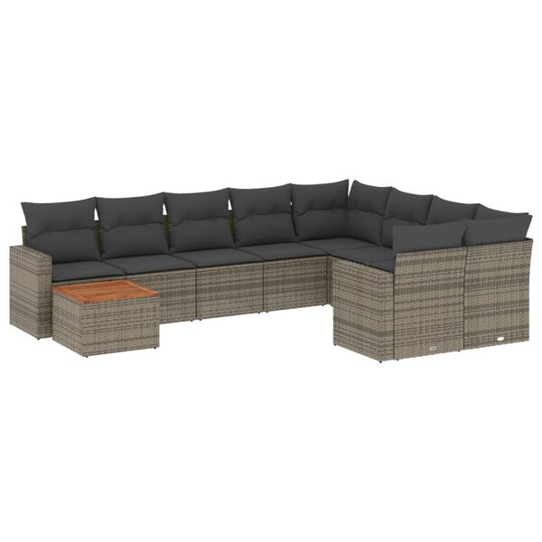 vidaXL 10-delige Loungeset met kussens poly rattan grijs