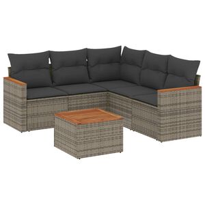 vidaXL 6-delige Loungeset met kussens poly rattan grijs
