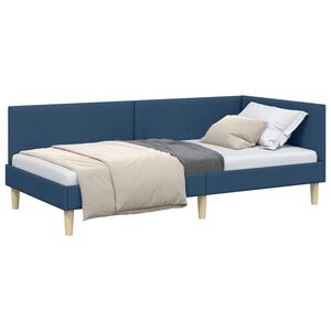 vidaXL Hoekbedframe Blauw 90 cm x 190 cm Stof en multiplex