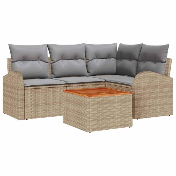 vidaXL Tuinbankenset met opslag 5 pcs Beige en Licht Grijs poly rattan