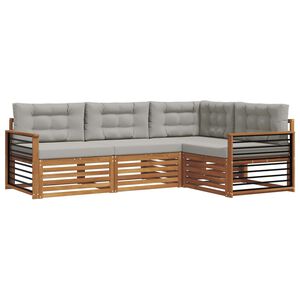 vidaXL Buiten bankenset met kussen 4 pcs Natuurlijk en Lichtgrijs